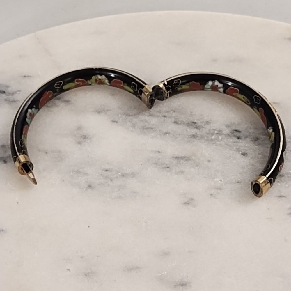 Vintage Cloisonne Hinged Bracelet with Enamel On Outside & Inside Collectible - Picture 8 of 10